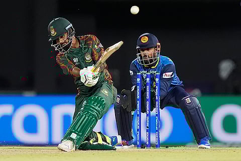 Tawhid Hridoy hits a six against Sri Lanka